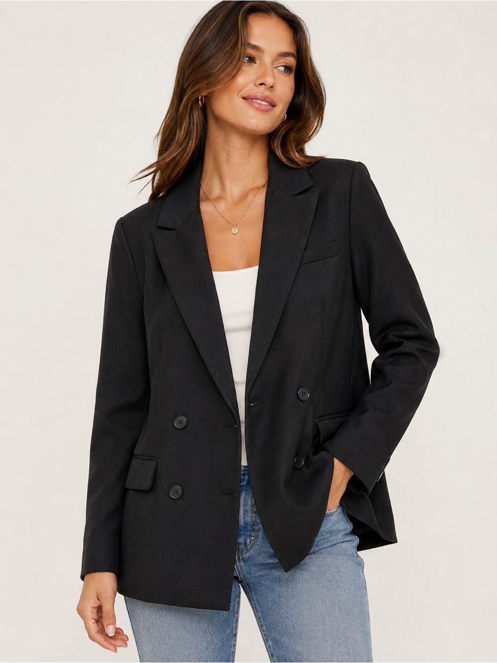Style List by Micaela Black Double Breasted Blazer Jacket Small NWT